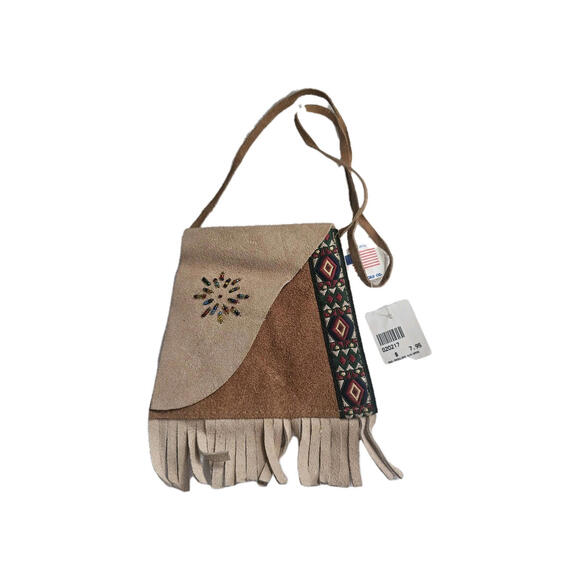 Leather Fringe Bag, Tan, Beaded, X-small - Picture 1 of 6
